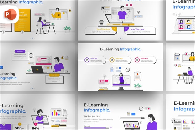 在线教育学习人物场景插画PPT模板 - 顶尖PPT