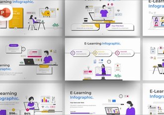 在线教育学习人物场景插画PPT模板 - 顶尖PPT