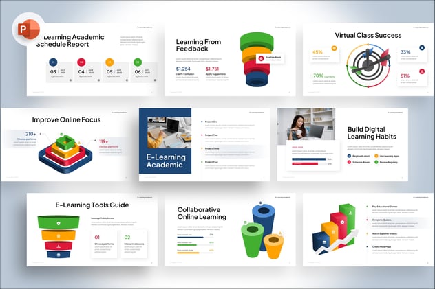 电子学习学术信息图形PPT模板 - 顶尖PPT