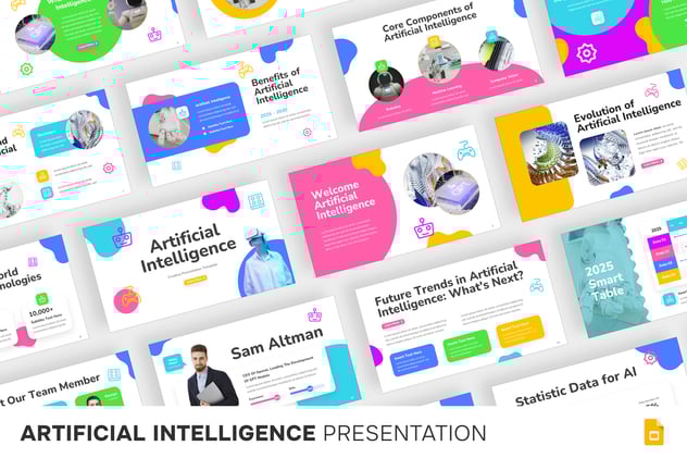 彩色图形设计人工智能AI PPT模板 - 顶尖PPT