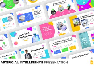 彩色图形设计人工智能AI PPT模板 - 顶尖PPT