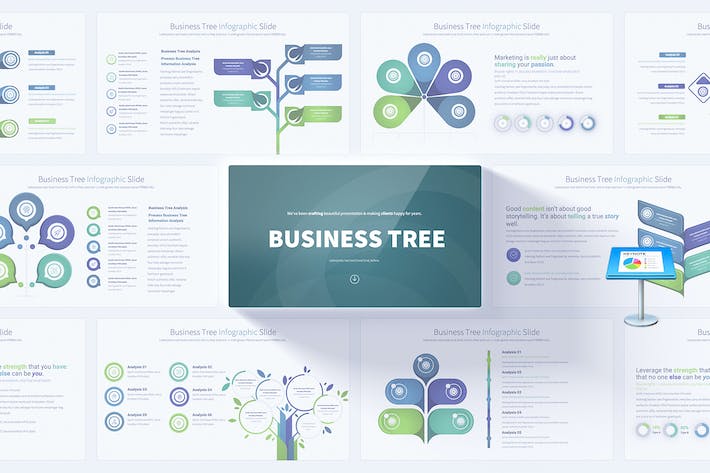 业务分析树形信息图形keynote模板 - 顶尖PPT