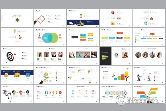 180页扁平化卡通图形配色PPT模板 - 顶尖PPT