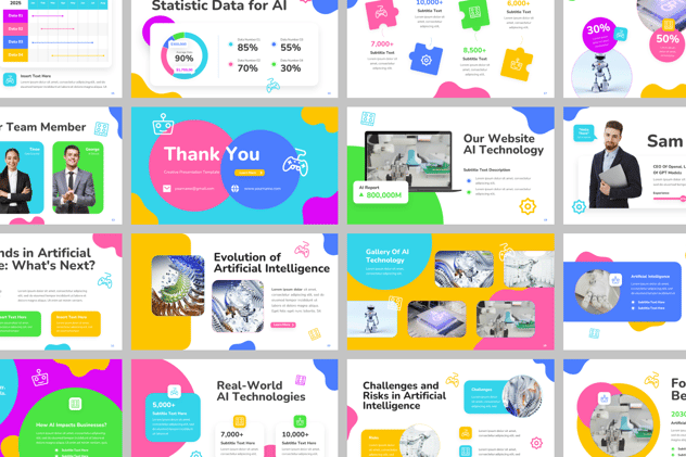 彩色图形设计人工智能AI PPT模板 - 顶尖PPT