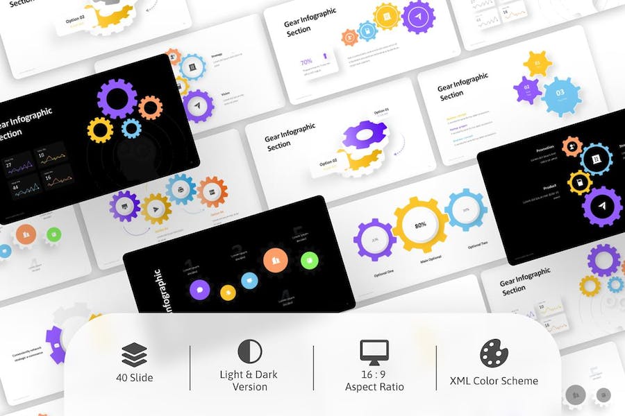 彩色齿轮信息图形keynote模板 - 顶尖PPT