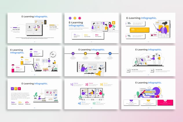 在线教育学习人物场景插画PPT模板 - 顶尖PPT