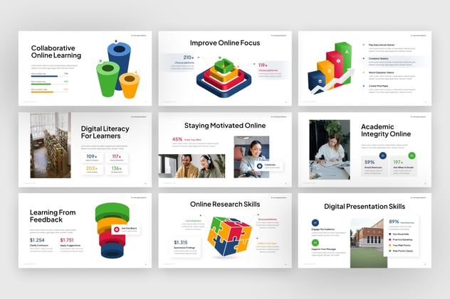 电子学习学术信息图形PPT模板 - 顶尖PPT