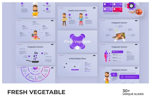 新鲜蔬菜信息图形PowerPoint模板 - 顶尖PPT