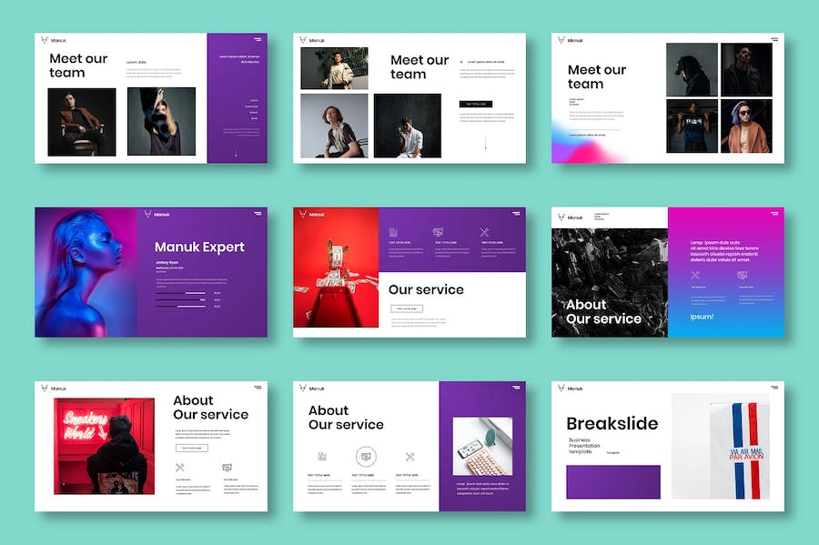 紫色图片展示商业计划Keynote模板 - 顶尖PPT