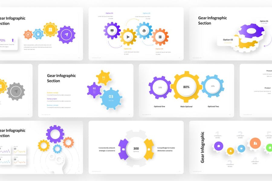 彩色齿轮信息图形keynote模板 - 顶尖PPT