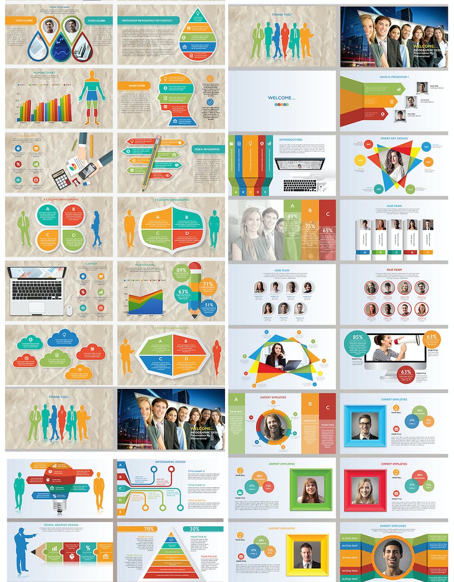 彩色商务团队介绍各种信息展示图形keynote模板 - 顶尖PPT