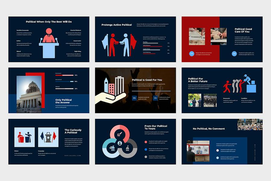 扁平化设计国外政治领导人总统竞选信息图表PPT模板 - 顶尖PPT