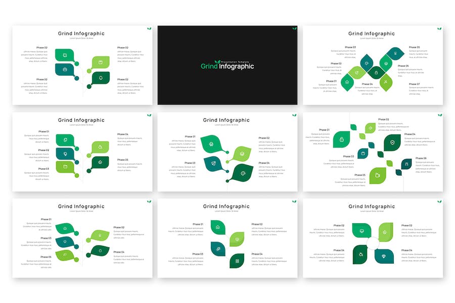 绿色环保主题小树树叶创意图形PPT模板 - 顶尖PPT