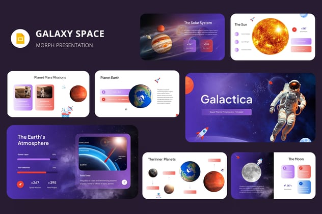 卡通风格银河星系空间PPT模板 - 顶尖PPT