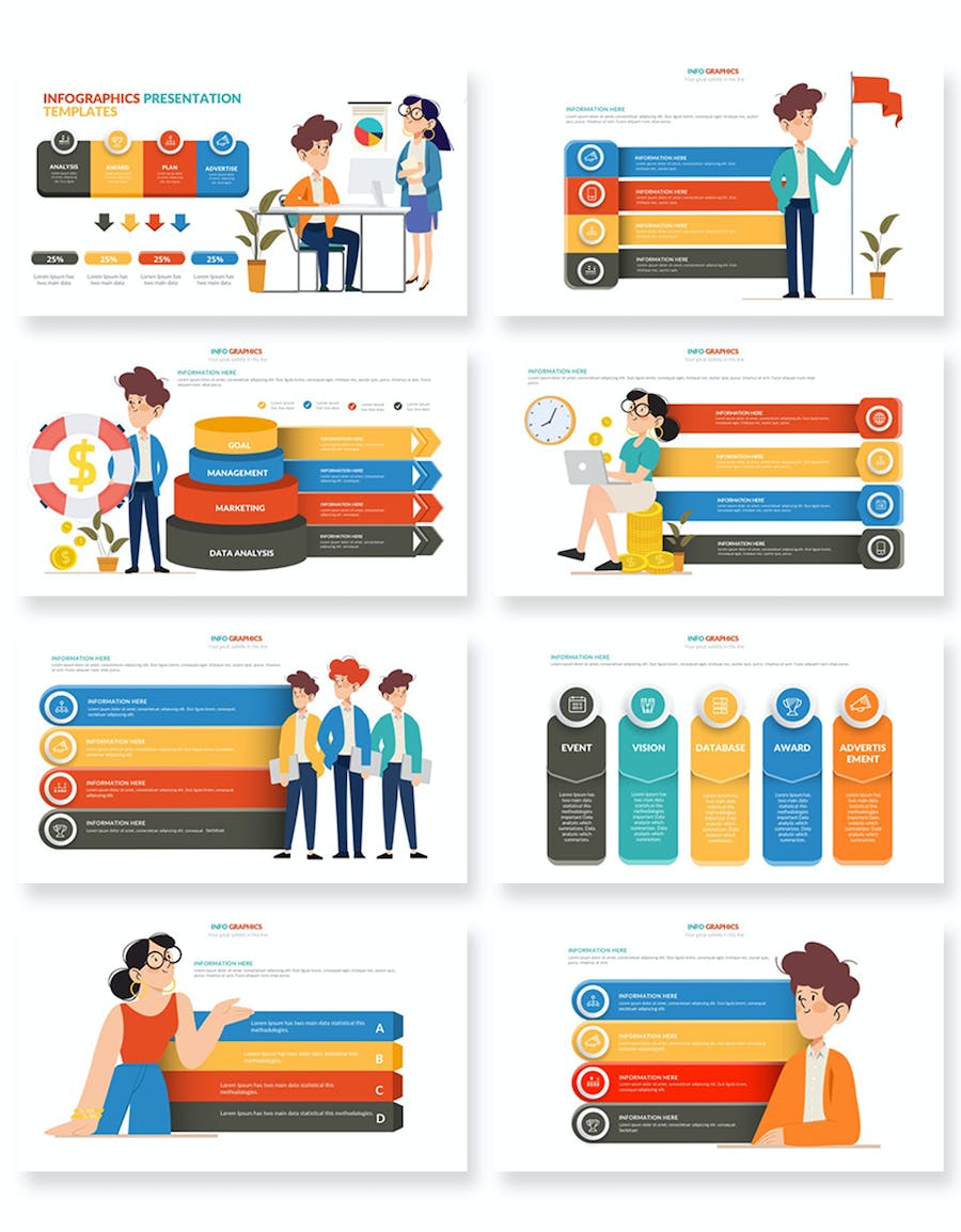 卡通商务人物4个要点展示PPT图形模板 - 顶尖PPT