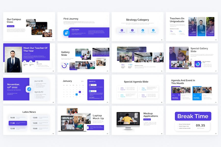 蓝色专业教育大学教育数据分析PPT模板 - 顶尖PPT