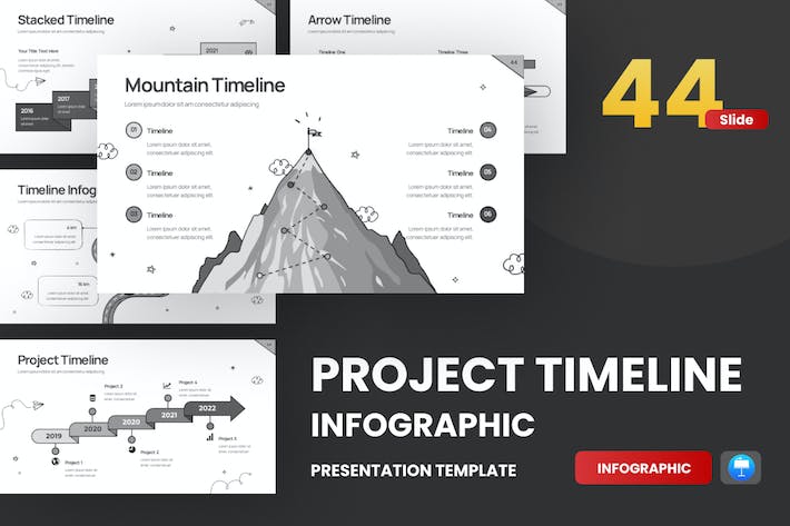 黑灰色涂鸦风项目时间表图形图表keynote模板 - 顶尖PPT