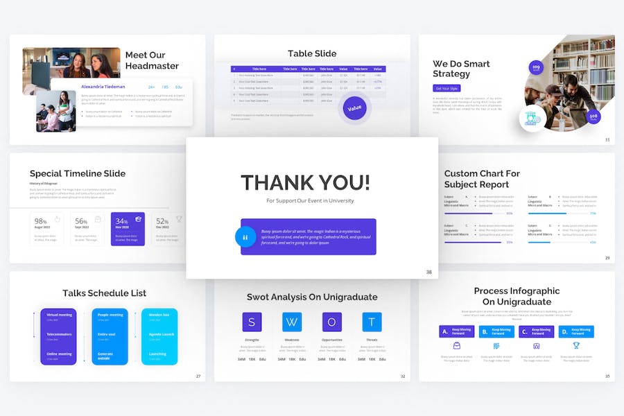 蓝色专业教育大学教育数据分析PPT模板 - 顶尖PPT