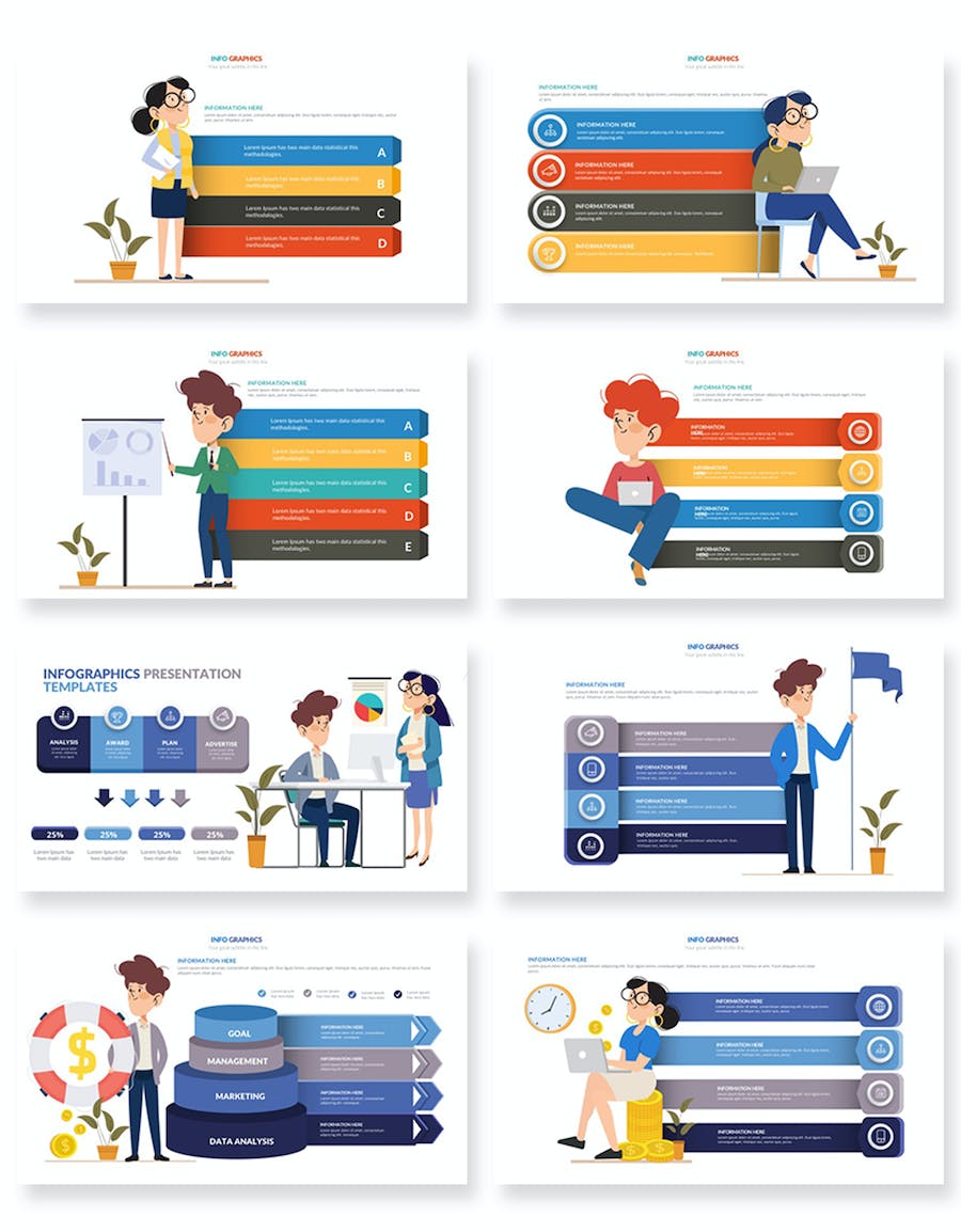 卡通商务人物4个要点展示PPT图形模板 - 顶尖PPT