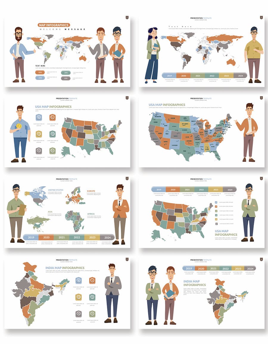 人物插画世界各国地图keynote动画模板 - 顶尖PPT