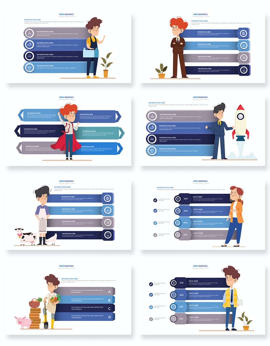 卡通商务人物4个要点展示PPT图形模板 - 顶尖PPT