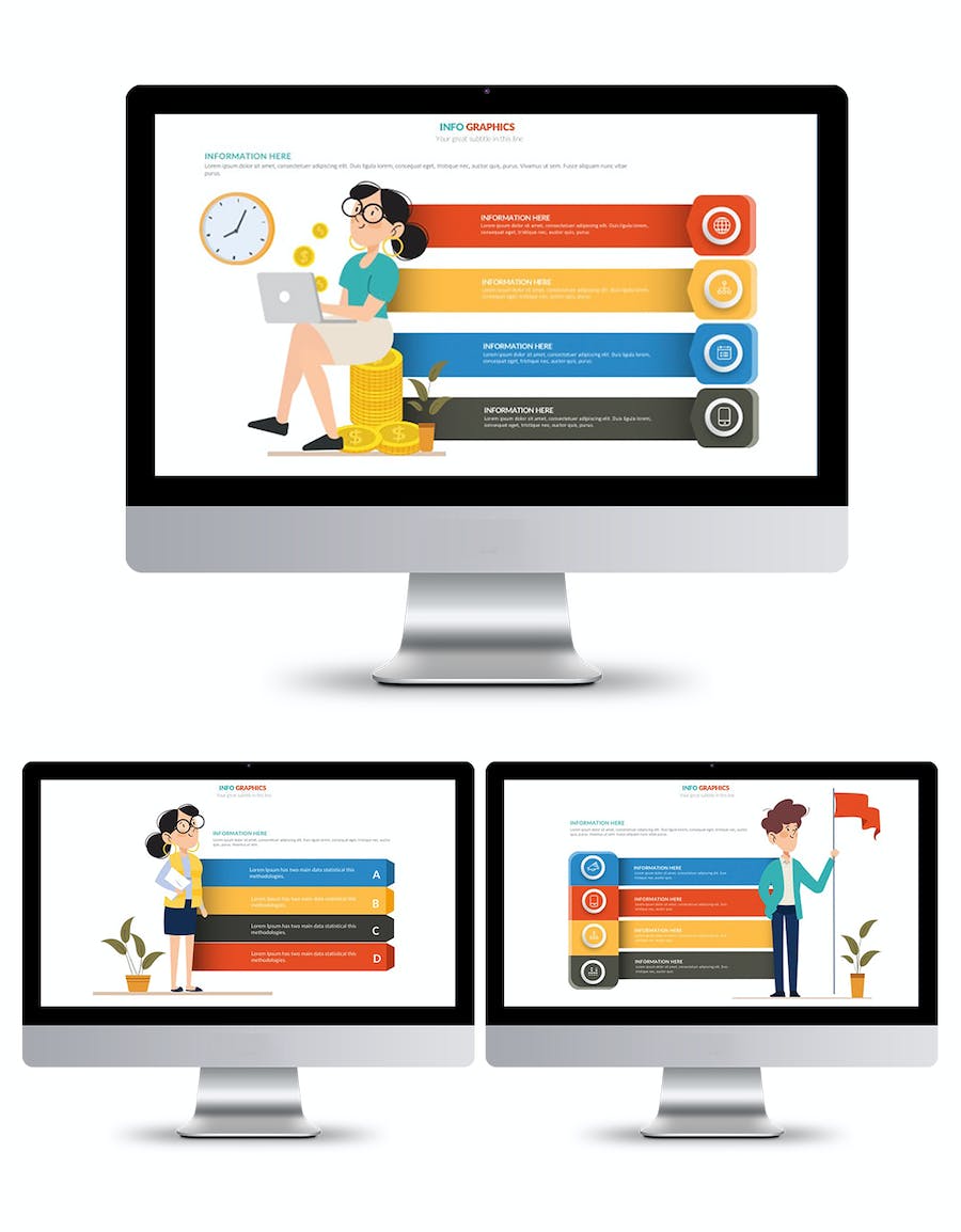 卡通商务人物4个要点展示PPT图形模板 - 顶尖PPT