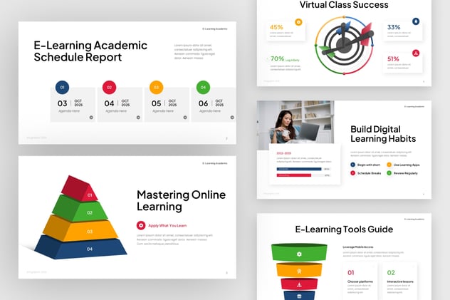 电子学习学术信息图形PPT模板 - 顶尖PPT