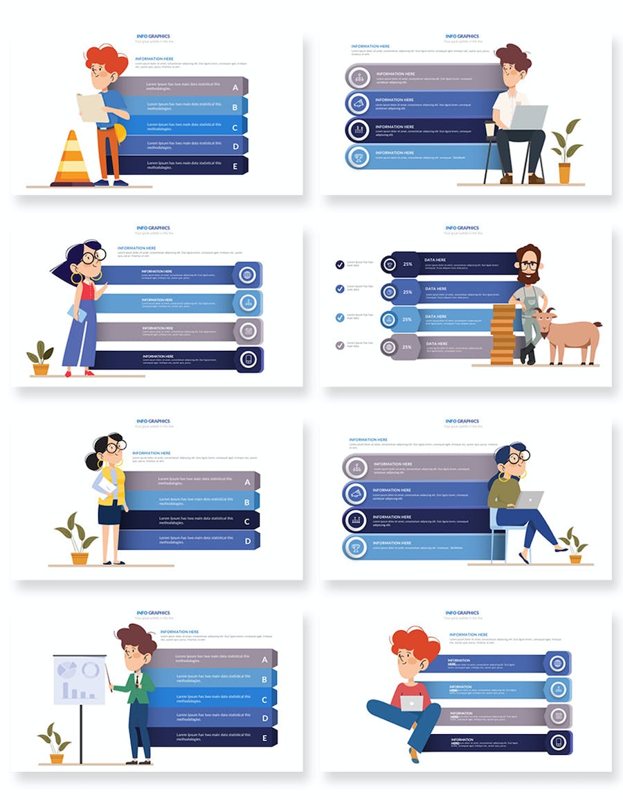 卡通商务人物4个要点展示PPT图形模板 - 顶尖PPT