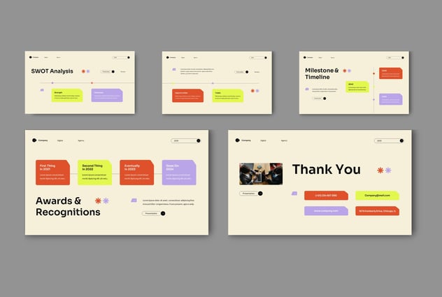 奶油色橙紫黄现代数字机构keynote模板 - 顶尖PPT