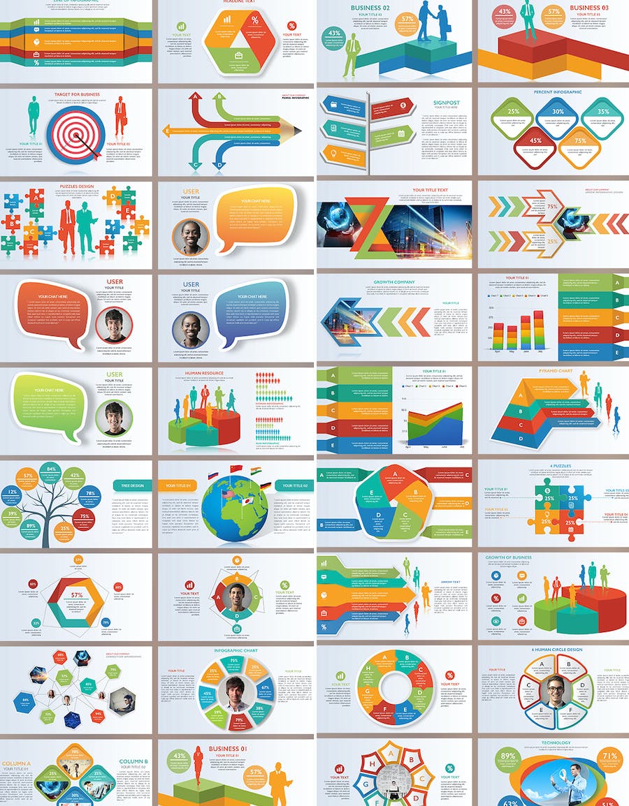 彩色商务团队介绍各种信息展示图形keynote模板 - 顶尖PPT