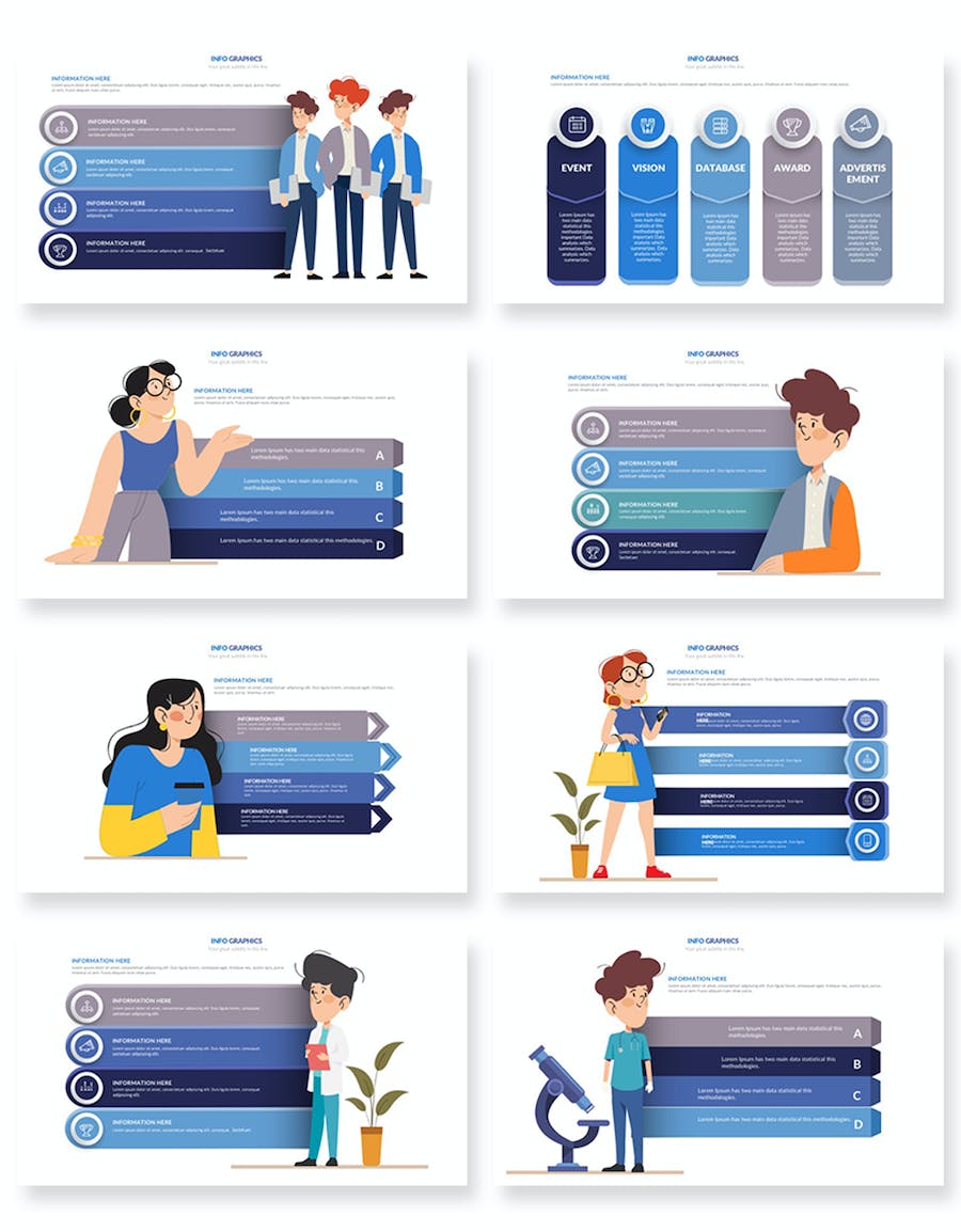 卡通商务人物4个要点展示PPT图形模板 - 顶尖PPT