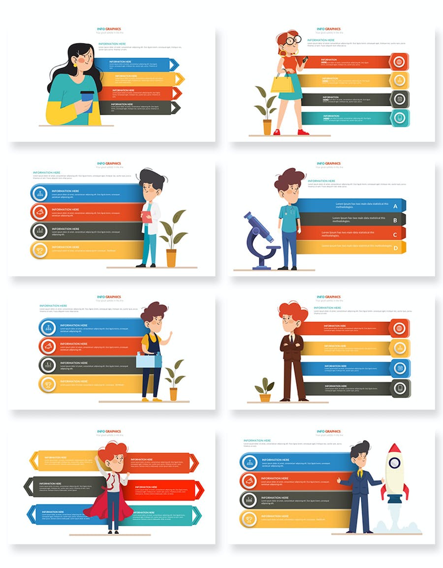 卡通商务人物4个要点展示PPT图形模板 - 顶尖PPT