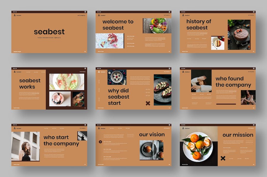 复古配色餐饮美食宣传展示keynote模板 - 顶尖PPT