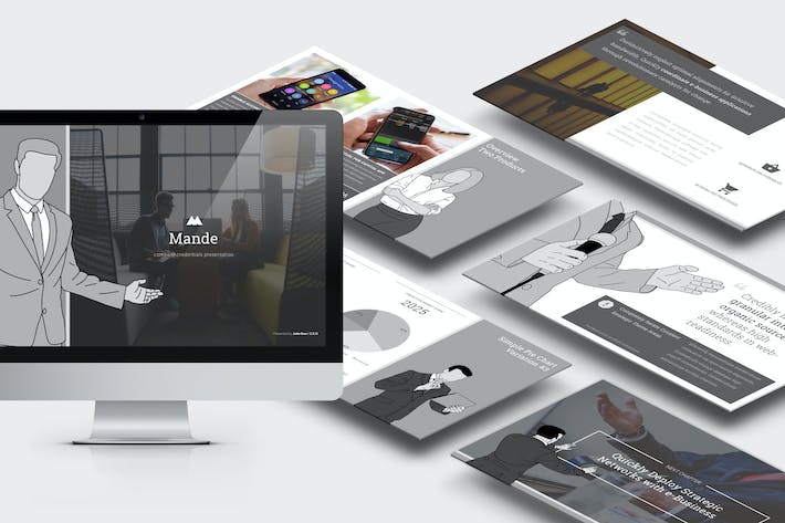 创意黑白商业简介商务概念插画PPT模板 - 顶尖PPT