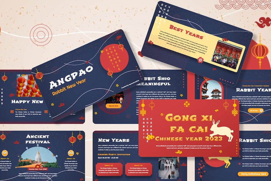 中国新年传统装饰布景设计展示PPT模板 - 顶尖PPT
