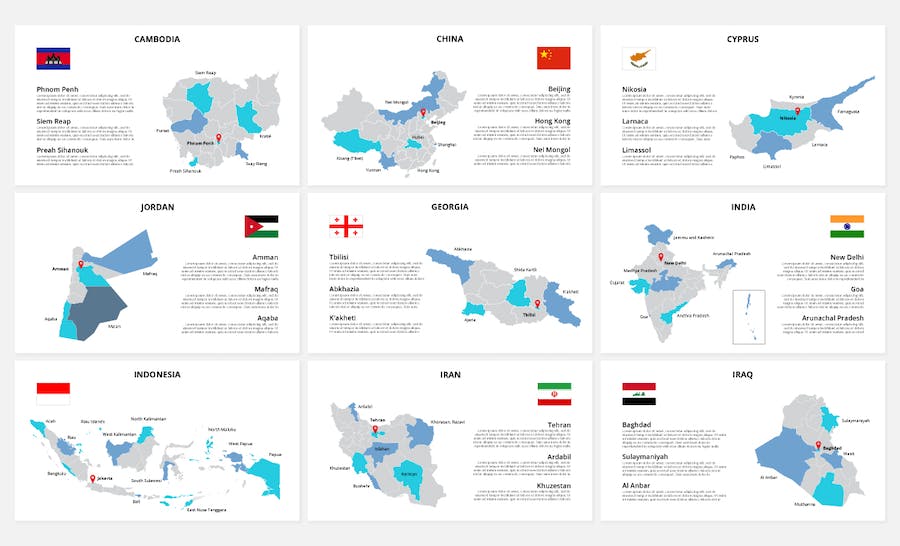 亚洲各个国家地区地图keynote动画模板 - 顶尖PPT