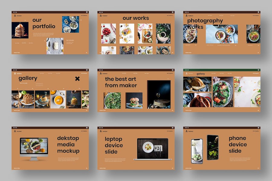 复古配色餐饮美食宣传展示keynote模板 - 顶尖PPT