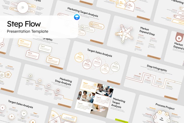 微立体风线稿步骤流程图形keynote模板 - 顶尖PPT