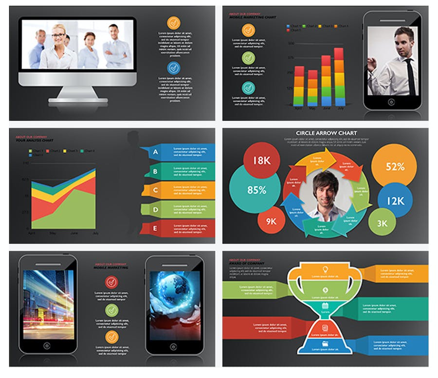 彩色商务团队介绍各种信息展示图形keynote模板 - 顶尖PPT