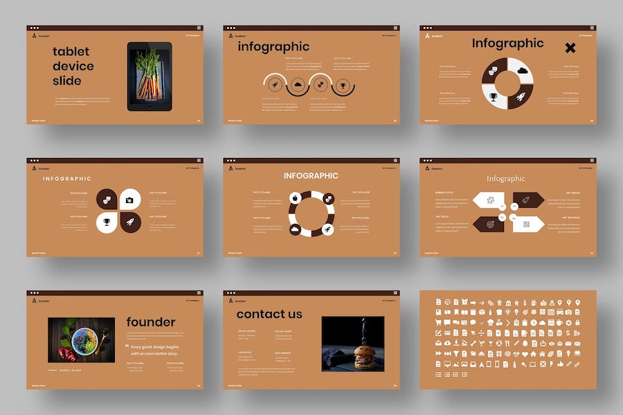 复古配色餐饮美食宣传展示keynote模板 - 顶尖PPT