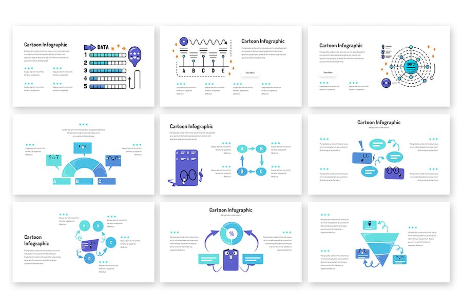 卡通风格信息图形幻灯片展示PPT模板 - 顶尖PPT