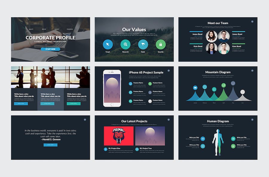 蓝绿色公司简介商业计划企业合作项目推广多用途keynote模板 - 顶尖PPT