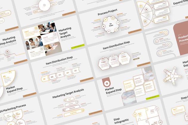 微立体风线稿步骤流程图形keynote模板 - 顶尖PPT