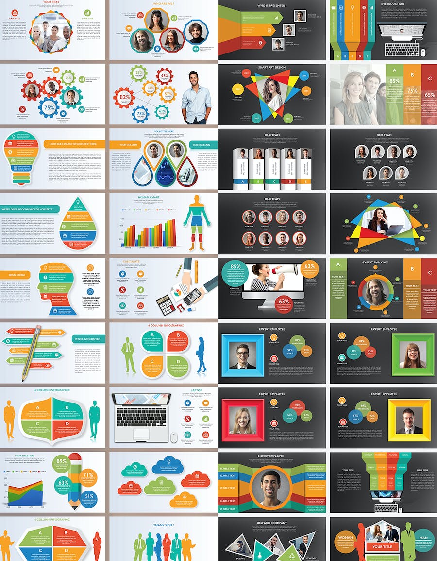 彩色商务团队介绍各种信息展示图形keynote模板 - 顶尖PPT