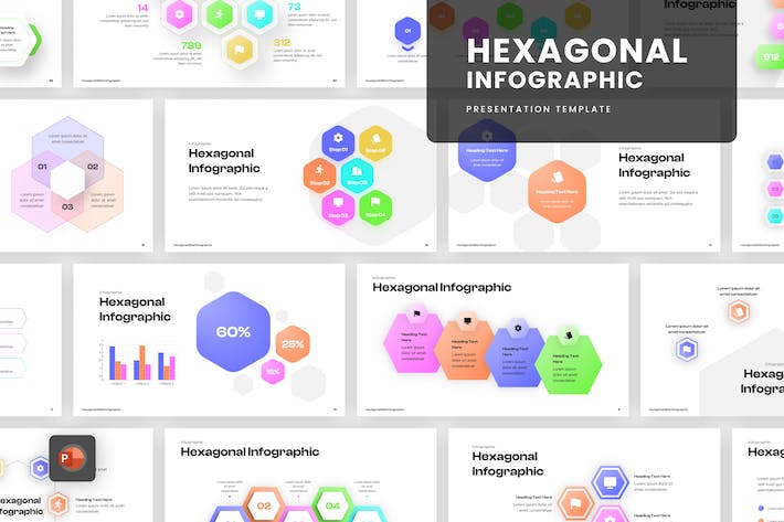 六边形信息图表数据展示PPT模板 - 顶尖PPT