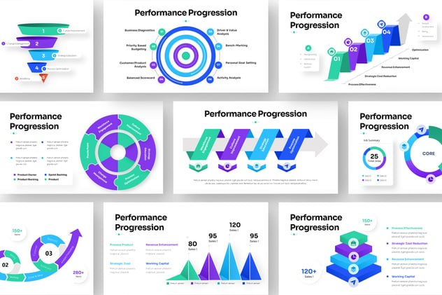 绩效进步信息图形keynote模板 - 顶尖PPT