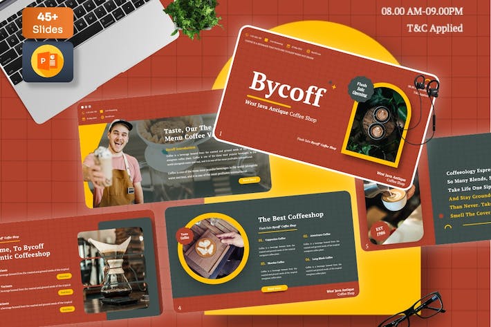 咖啡餐饮店铺品牌推广PPT模板 - 顶尖PPT