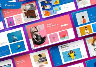 粉蓝色图片拼贴商务企业Keynote模板 - 顶尖PPT