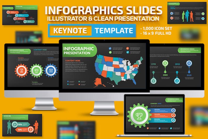 彩色多种样式数据分析对比图形图表keynote模板 - 顶尖PPT