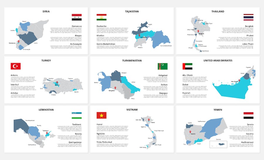亚洲各个国家地区地图keynote动画模板 - 顶尖PPT